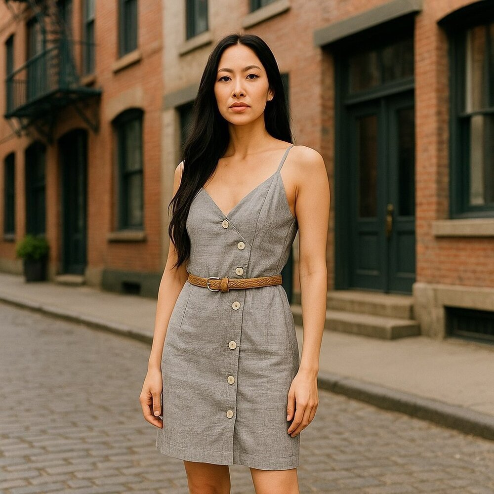 Banana Republic Linen-Cotton Button-Front Mini Dress